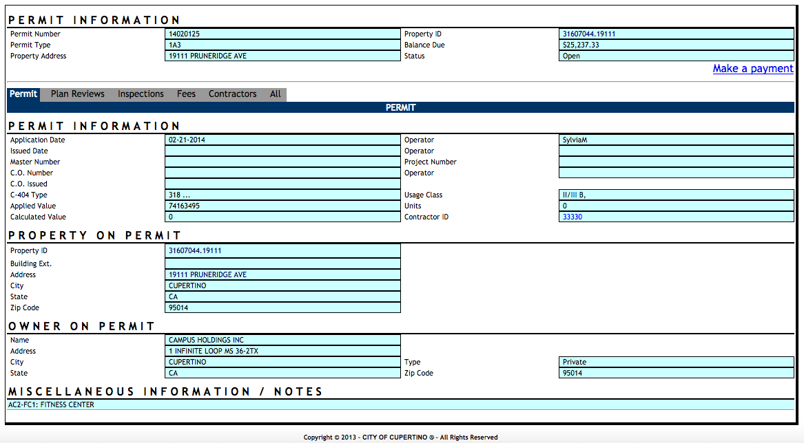 Apple Fitness Center Building Permit