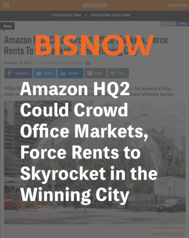Bisnow Amazon HQ2 Could Crowd Office Markets, Force Rents to Skyrocket in the Winning City