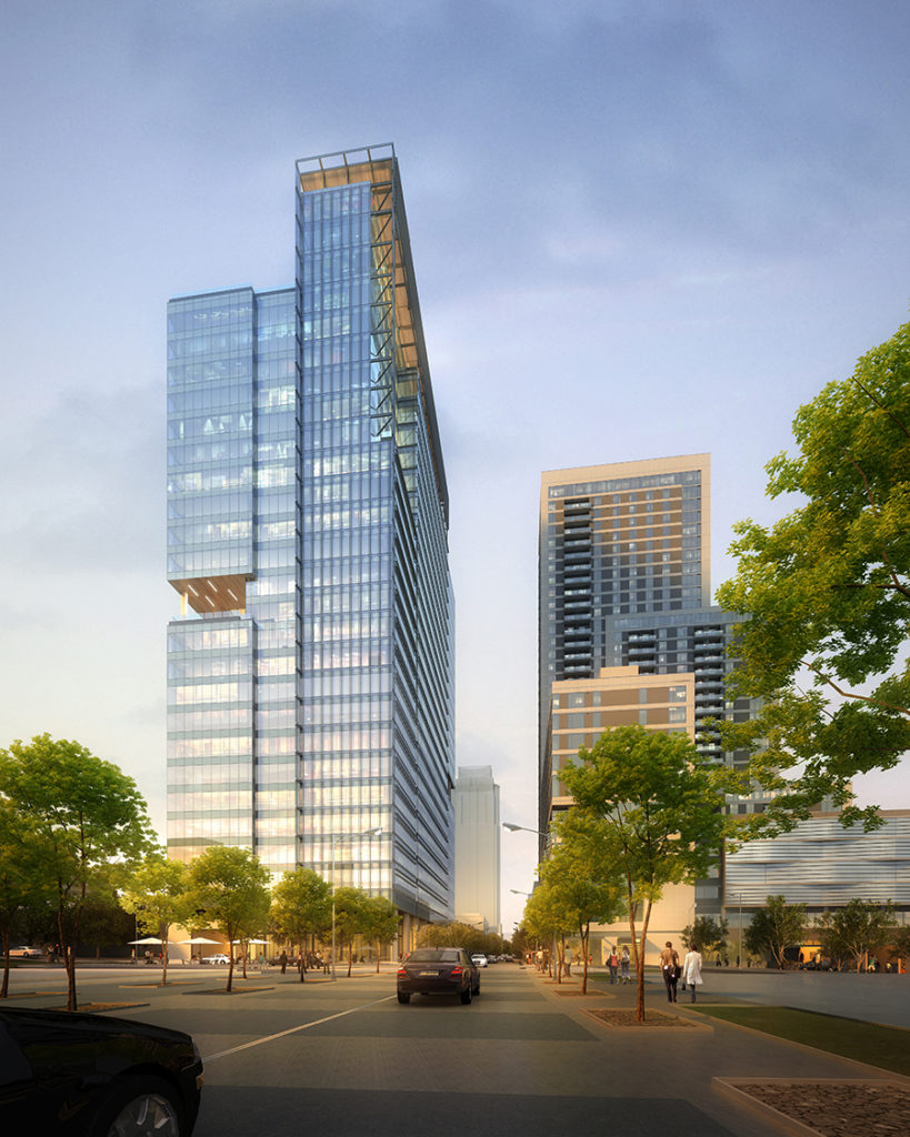 Architect's rendering of the new office tower to be built at the site of the former Thomas C. Green Water Treatment Plant in downtown Austin. CREDIT: Gensler Austin